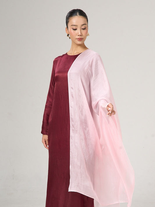 Blush pink mulberry silk shawl worn over shoulders, lifestyle portrait — Silk & Bears