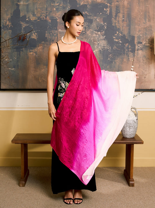 Hot Pink Ombre Silk Scarf – Hand-Dyed Mulberry Silk Shawl, Lightweight Elegant Wrap