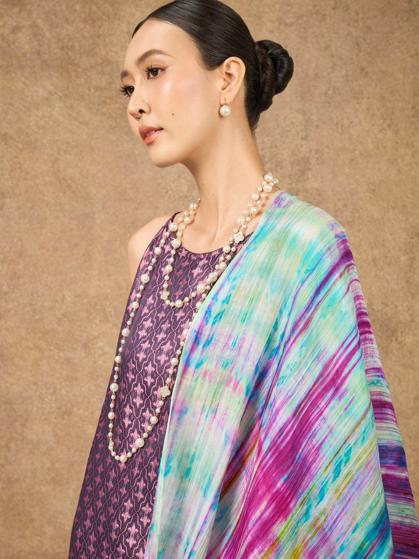 Hand-dyed rainbow brushstroke silk scarf, a lightweight artisan wrap