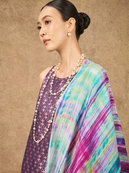Hand-dyed rainbow brushstroke silk scarf, a lightweight artisan wrap