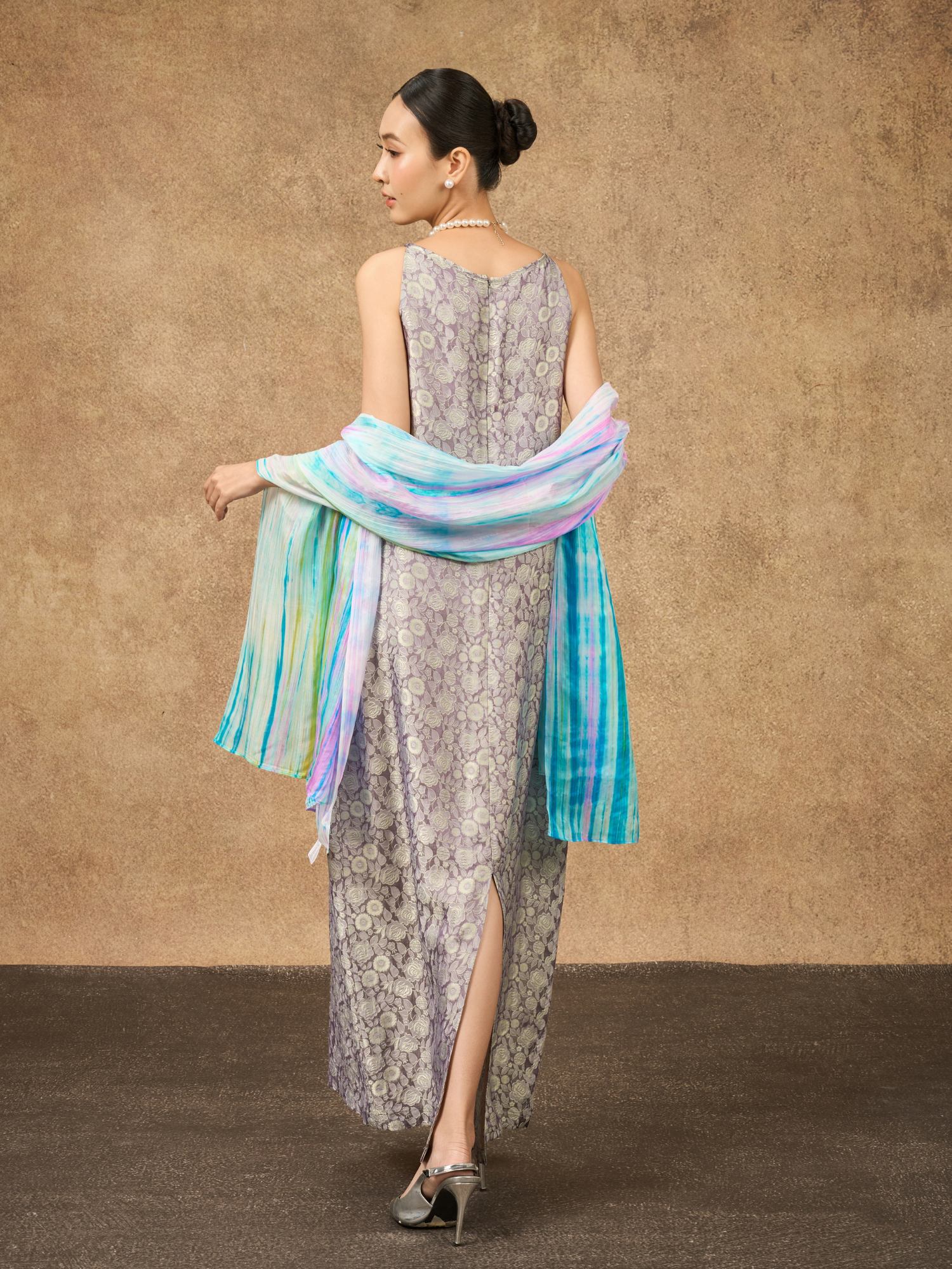 Hand-dyed pastel rainbow brushstroke silk scarf, a lightweight artisan wrap