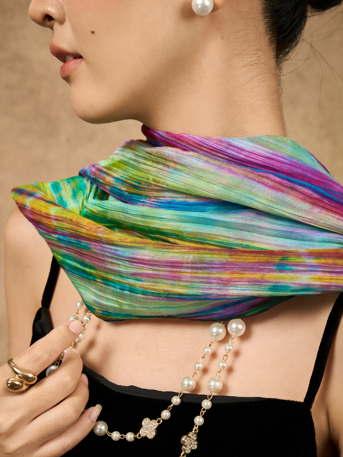 Rainbow brushstroke mulberry silk scarf, a luxury silk gift