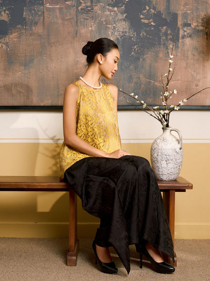 Ophelia Golden Eclipse Draped Silk Shell Top