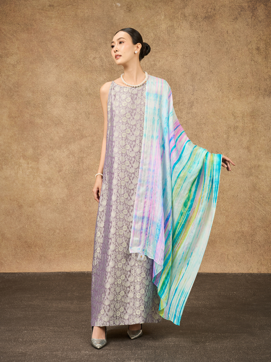 Pastel rainbow brushstroke hand-dyed mulberry silk scarf by Silk & Bears
