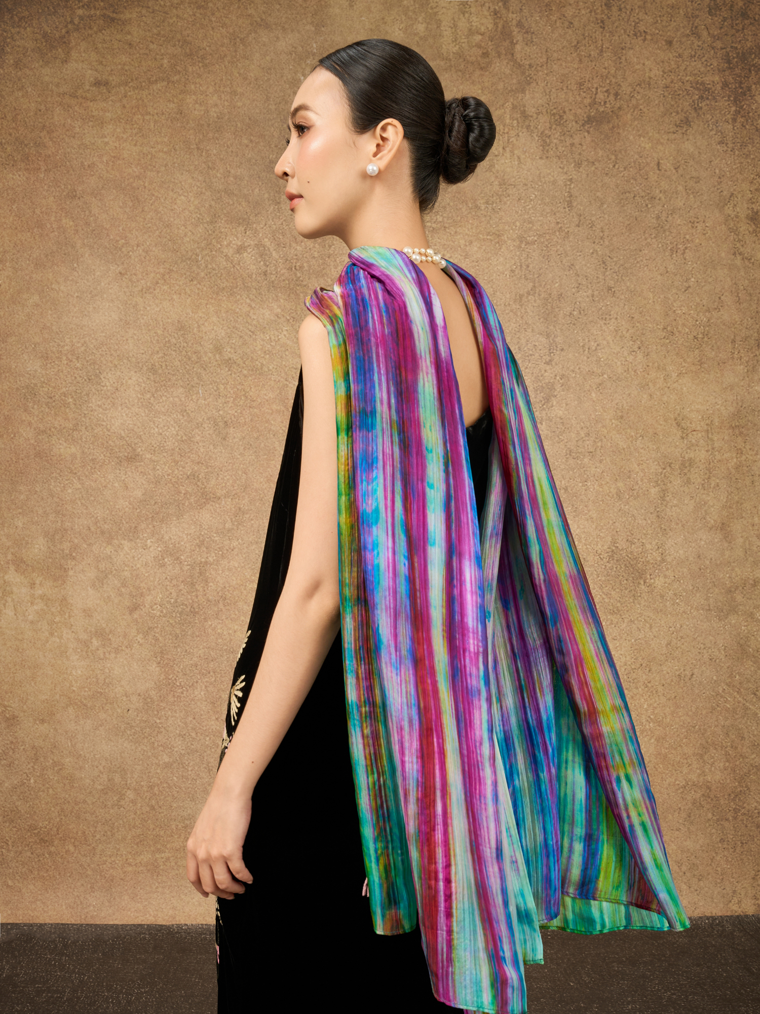 Rainbow brushstroke silk scarf, hand-painted on lightweight mulberry silk