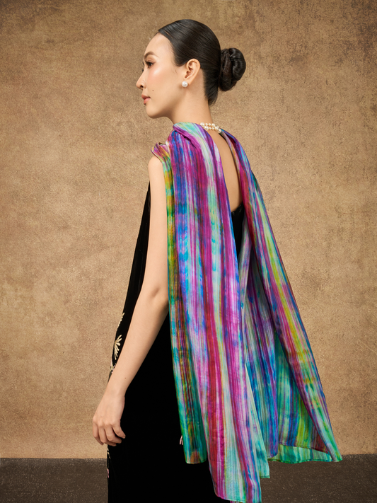 Rainbow brushstroke silk scarf, hand-painted on lightweight mulberry silk