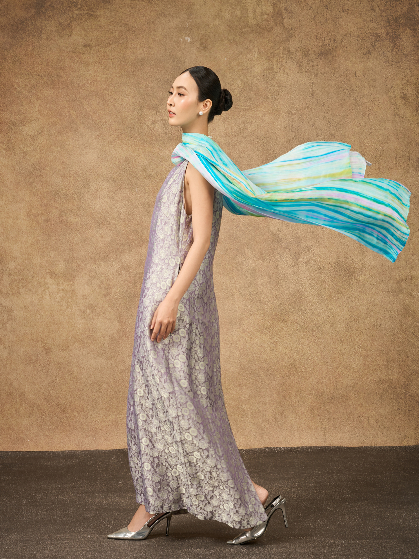 Pastel rainbow brushstroke mulberry silk scarf, a luxury silk gift