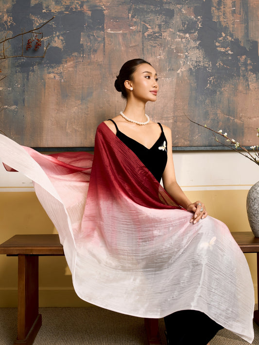 Burgundy Ombre Silk Scarf – Hand-Dyed Mulberry Silk Shawl, Lightweight Elegant Wrap