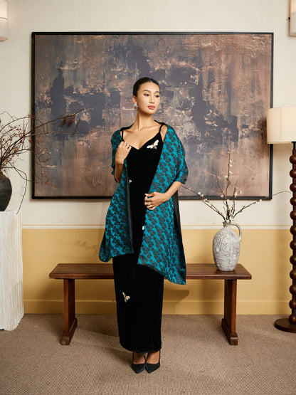 Mallard Green Rose Jacquard Silk Shawl