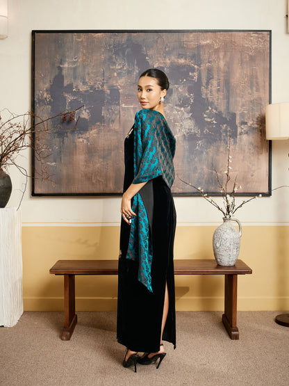 Mallard Green Rose Jacquard Silk Shawl