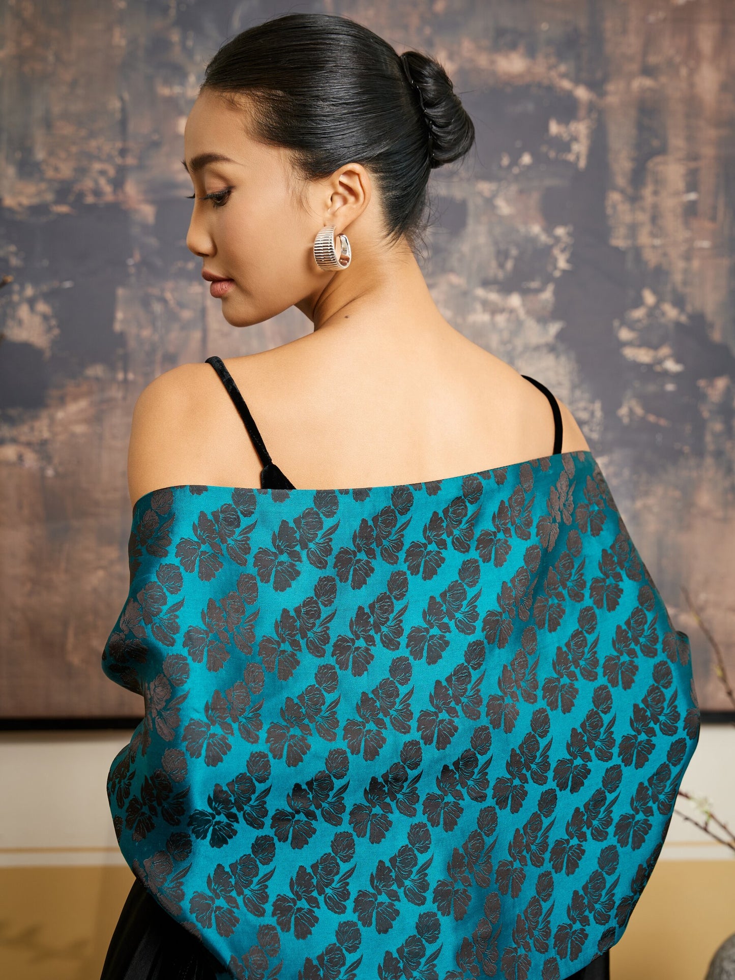 Mallard Green Rose Jacquard Silk Shawl