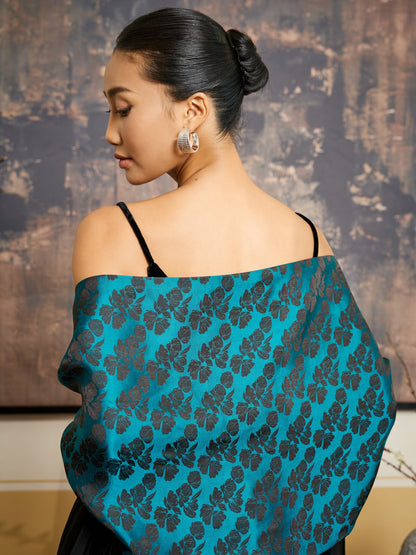 Mallard Green Rose Jacquard Silk Shawl