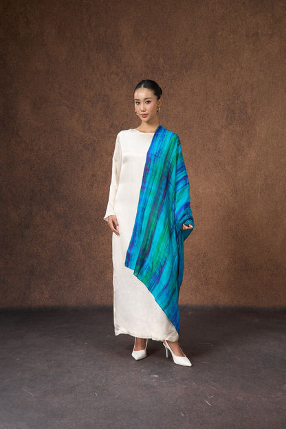 Stripe Peacock Blue Silk Habotai Scarf