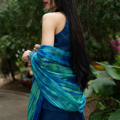 Close-up of  hand-dyed brushstroke silk scarf showing hand-dyed texture and lustre — Silk & Bears