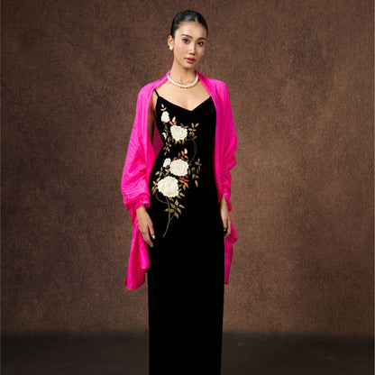 Hot pink hand-dyed mulberry silk scarf by Silk & Bears, made in Vietnam