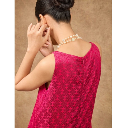Aurora fuchsia damask hand-dyed silk jacquard maxi dress, front view