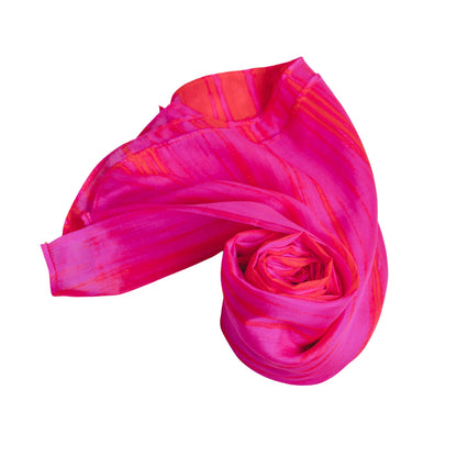 Hot pink brushstroke hand-dyed mulberry silk scarf styled flat, a luxury gift