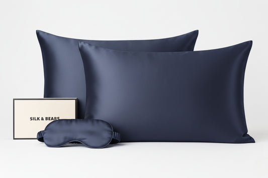 Luxury Midnight Blue  Silk Sleep Set – 2 Pillowcases & Matching Eye Mask