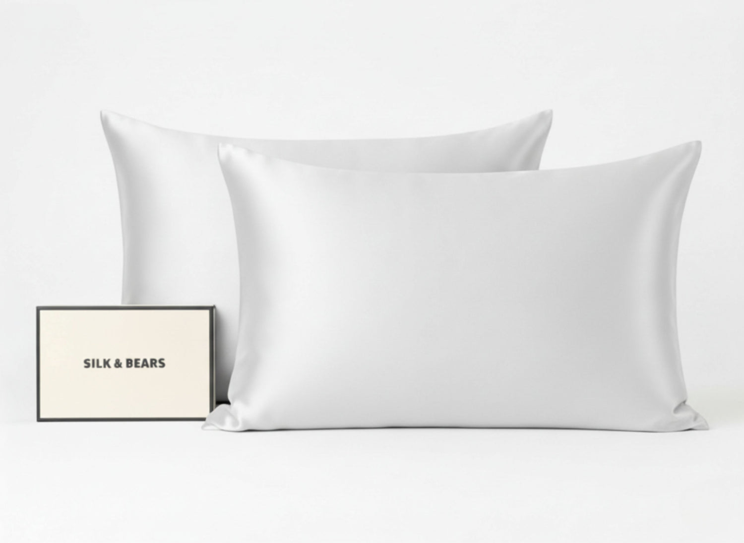 Pearl white mulberry silk pillowcases, set of two, by Silk & Bears
