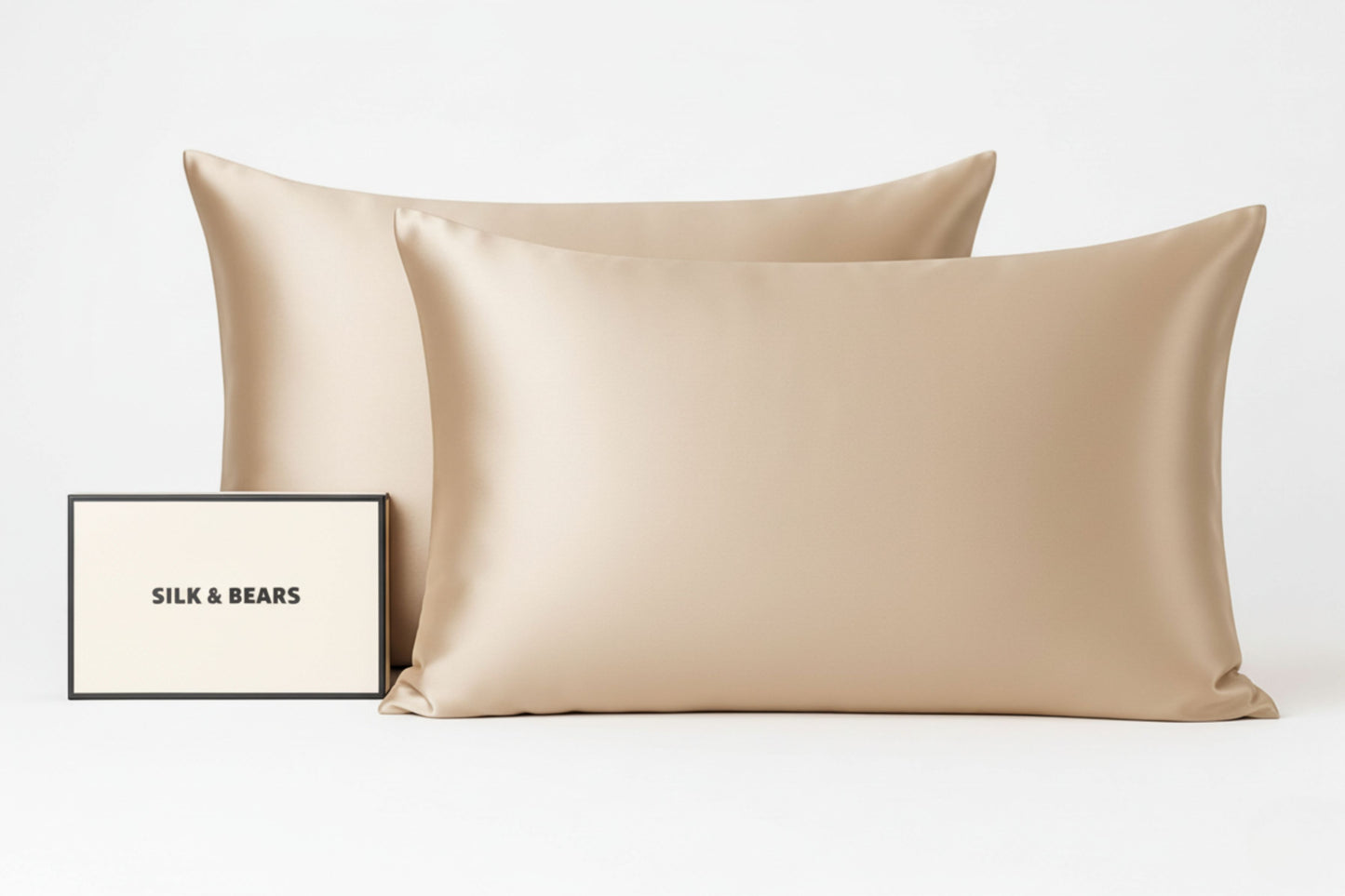 Golden beige mulberry silk pillowcases, set of two, by Silk & Bears