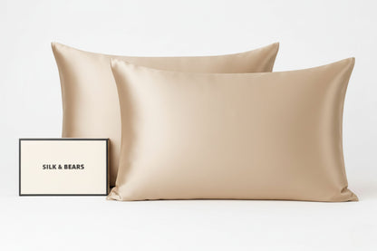 Golden beige mulberry silk pillowcases, set of two, by Silk & Bears