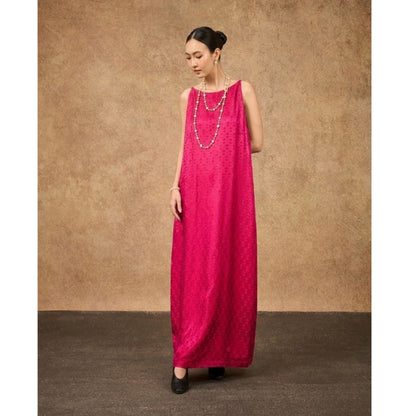 Aurora fuchsia damask silk jacquard maxi dress shown from the side