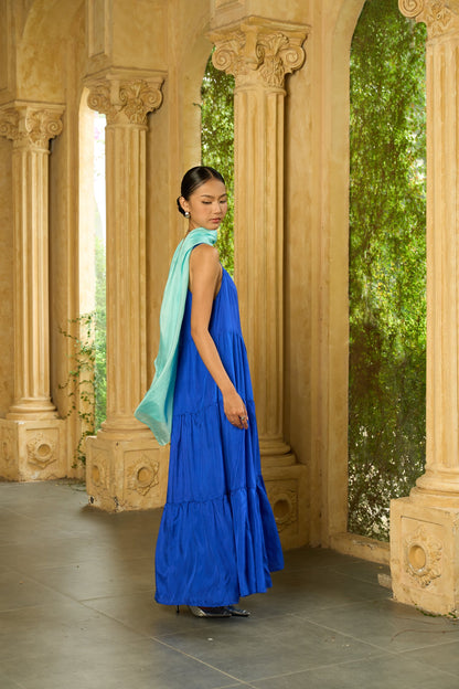 Valentina in royal blue — tiered silk dress with adjustable straps