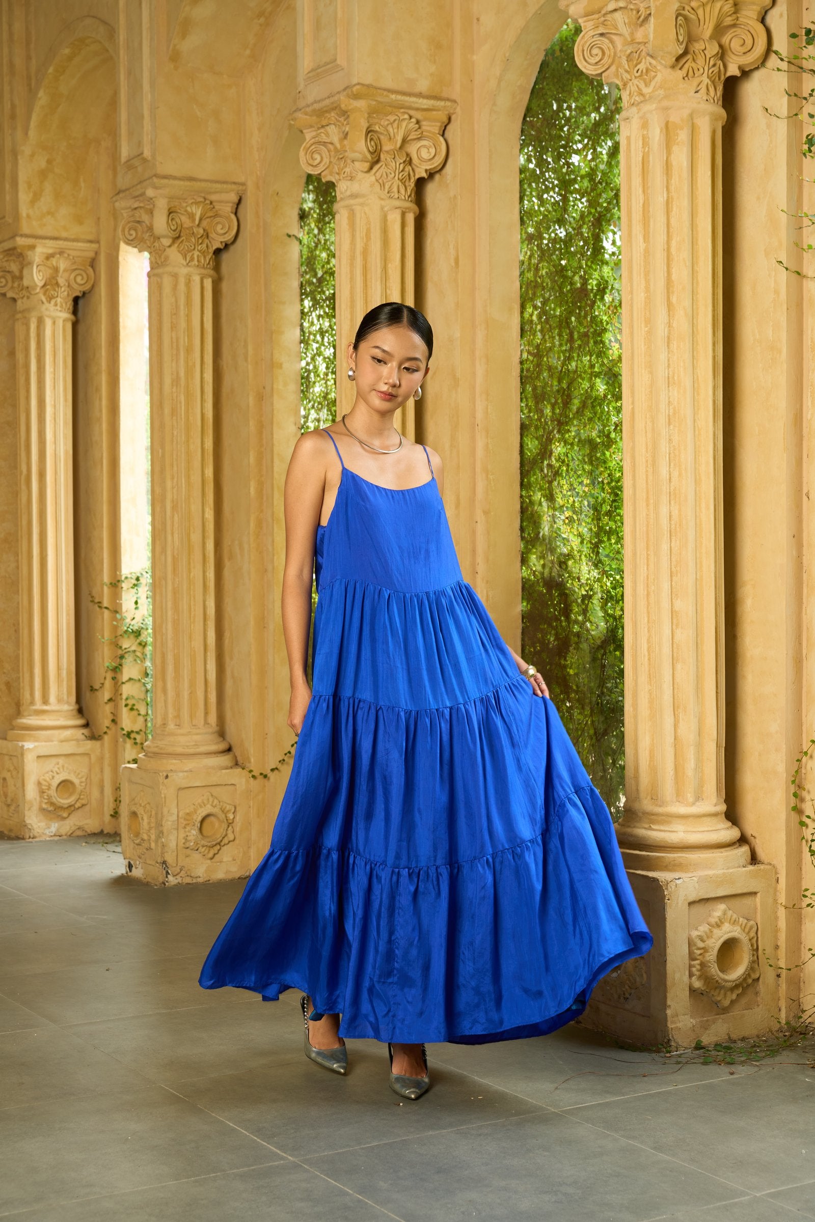 Valentina royal blue silk dress at an evening occasion — Silk & Bears