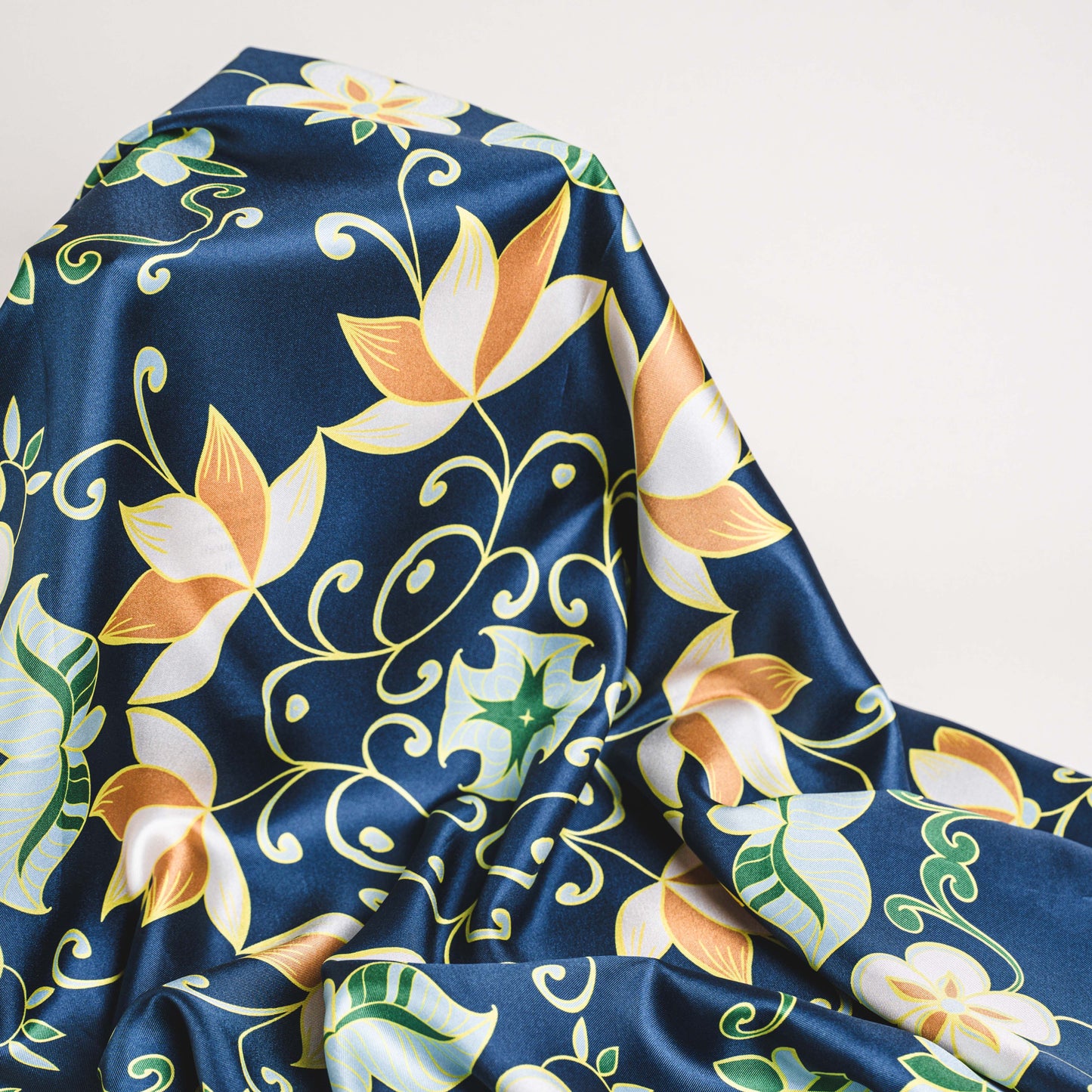 Elegant Navy Lotus Twill Silk Scarf – Refined, Stylish, and Timeless