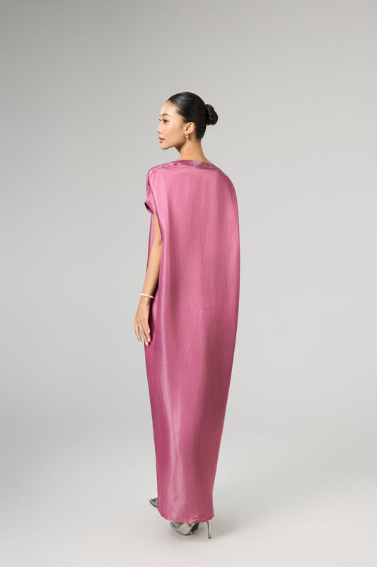 Seraphine Dusty Rose Silk Kaftan Maxi Dress | Hand-Dyed | Silk & Bears