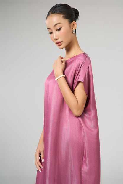 Seraphine dusty rose silk kaftan maxi dress shown from the side