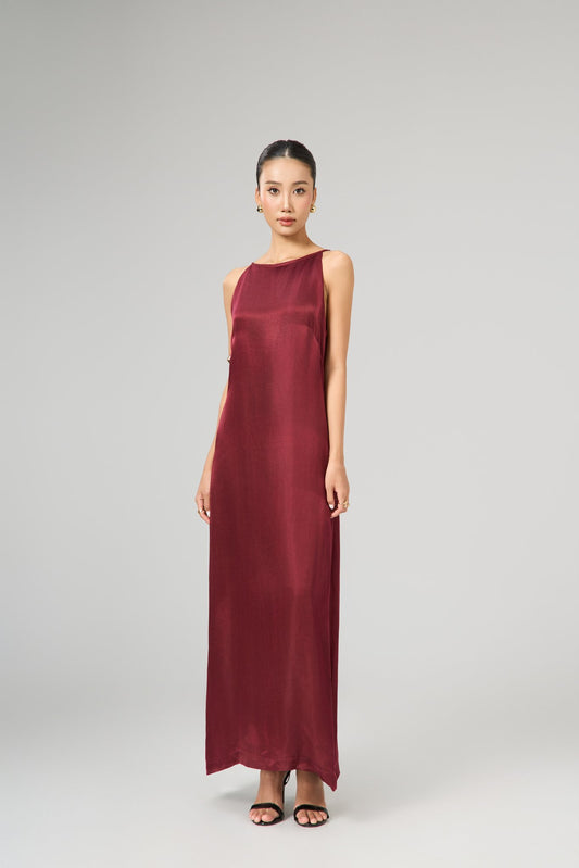 Aurora Garnet Rouge Hand-Dyed Mulberry Silk Maxi Dress