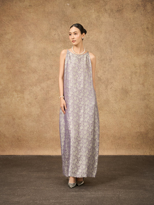 Aurora Moonlit Lilac Hand-Dyed Silk Jacquard Maxi Dress