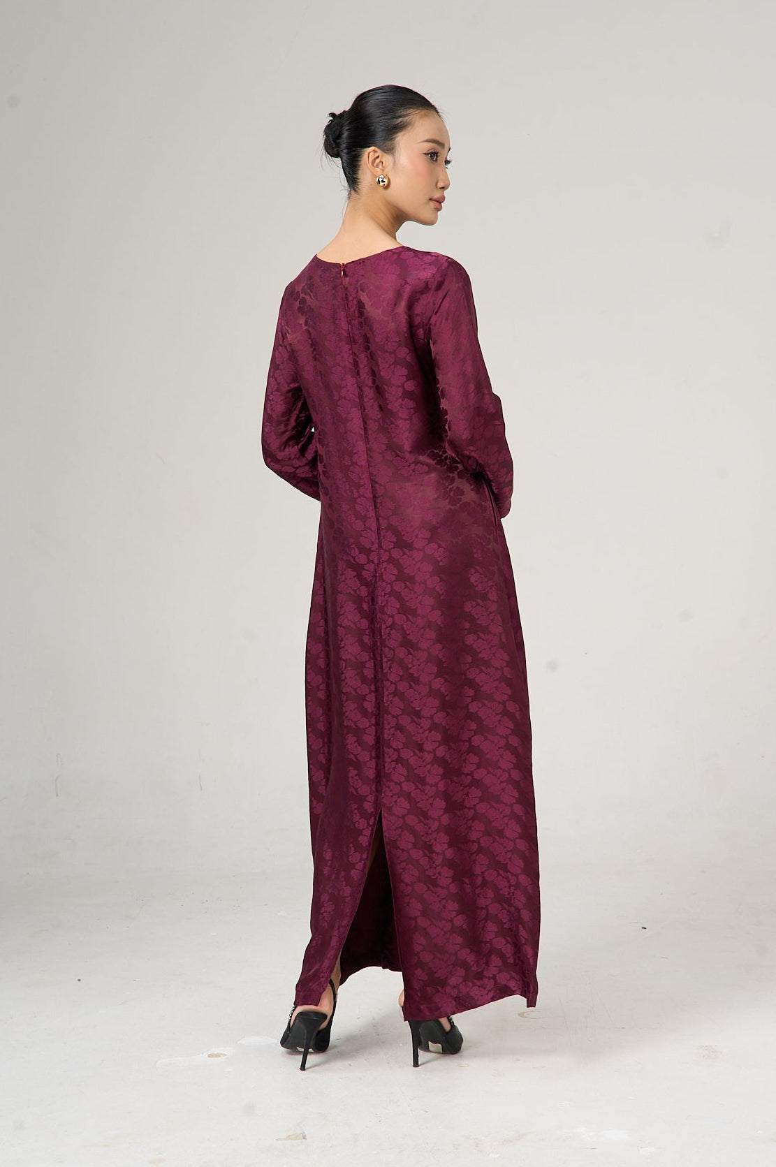 Celeste mulberry bloom silk jacquard maxi dress, full-length view