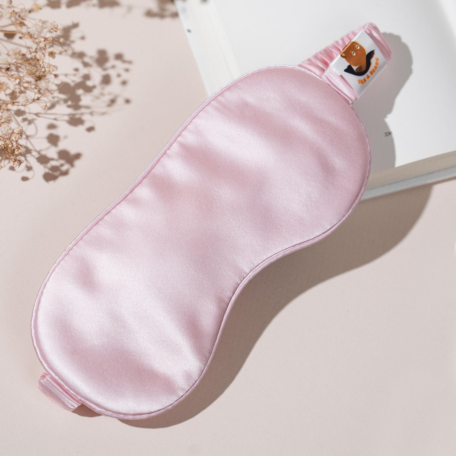 Blush pink mulberry silk sleep eye mask by Silk & Bears