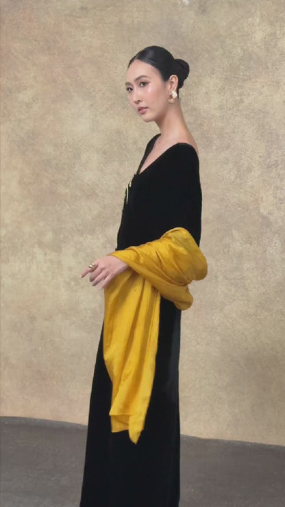 Gold Silk Scarf – Hand-Dyed Mulberry Silk, Wedding & Eid Evening Wrap