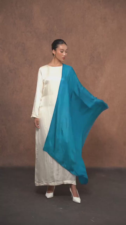 Teal Blue Silk Scarf – Hand-Dyed Mulberry Silk, Wedding Guest & Evening Wrap