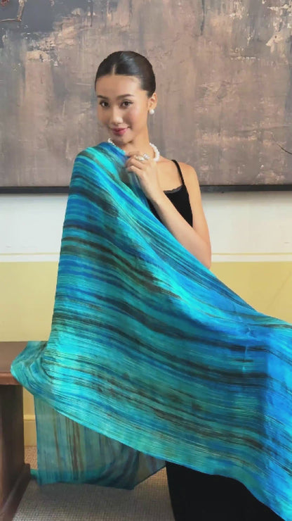 Turquoise & Emerald Silk Scarf – Hand-Dyed Mulberry Silk, Beach & Evening Wrap