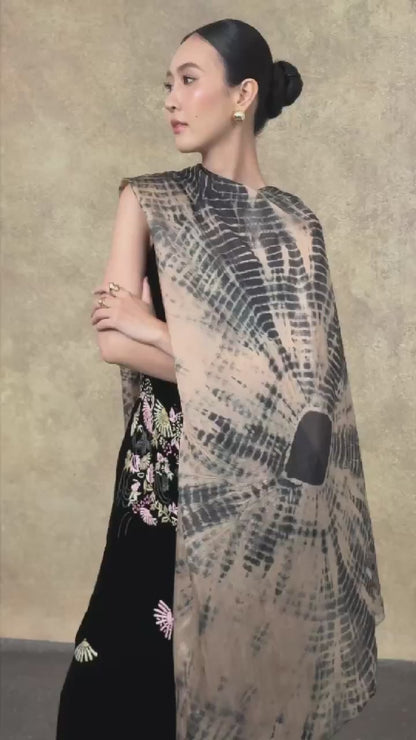 Copper & Black Shibori Silk Scarf – Hand-Dyed Mulberry Silk, Evening Wrap & Gift