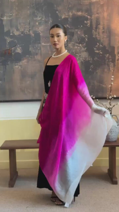 Hot Pink Ombre Silk Scarf – Hand-Dyed Mulberry Silk, Summer Wedding & Evening Wrap