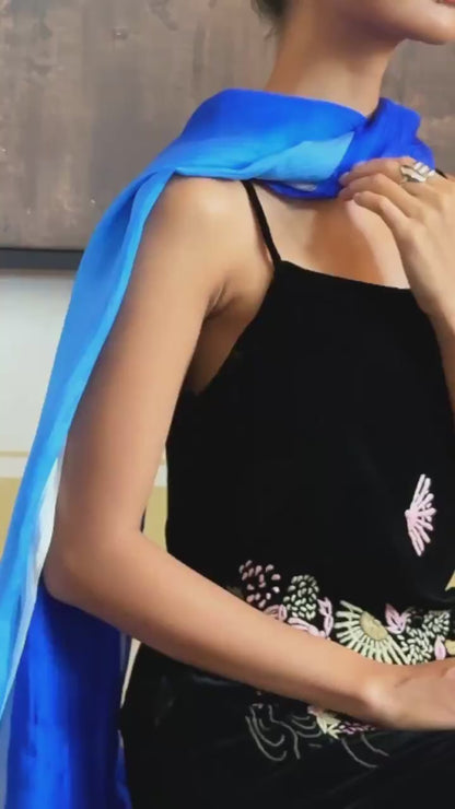 Royal Blue Ombré Silk Scarf – Hand-Dyed Mulberry Silk, Eid & Evening Wrap