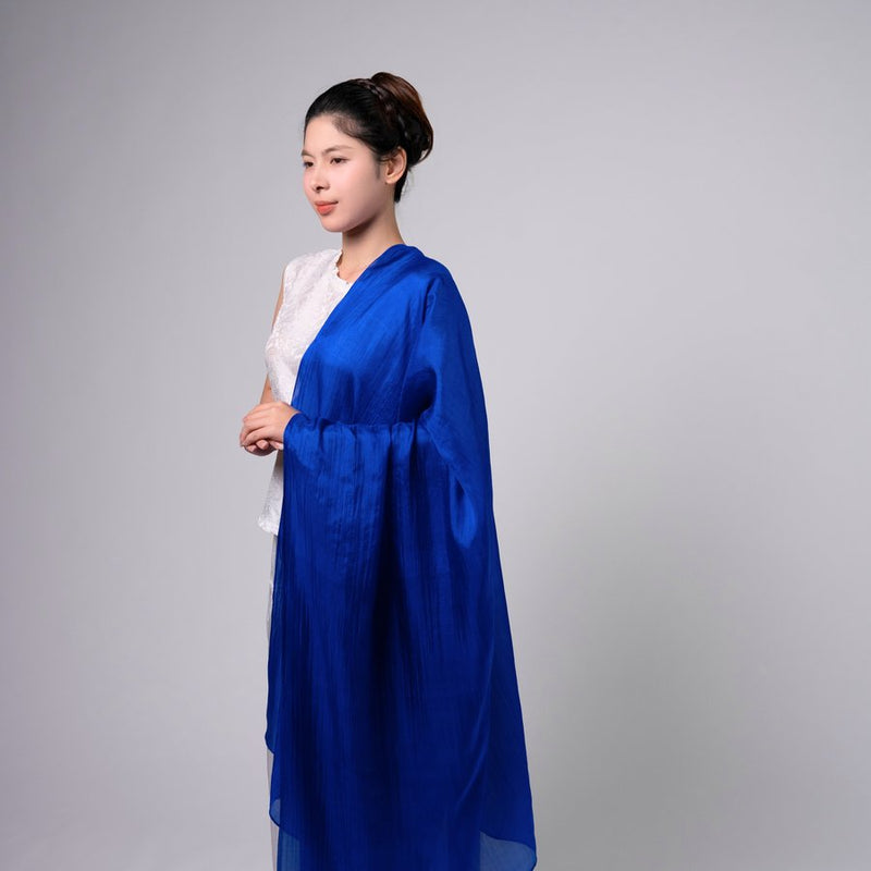 Hand-dyed blue mulberry silk shawl