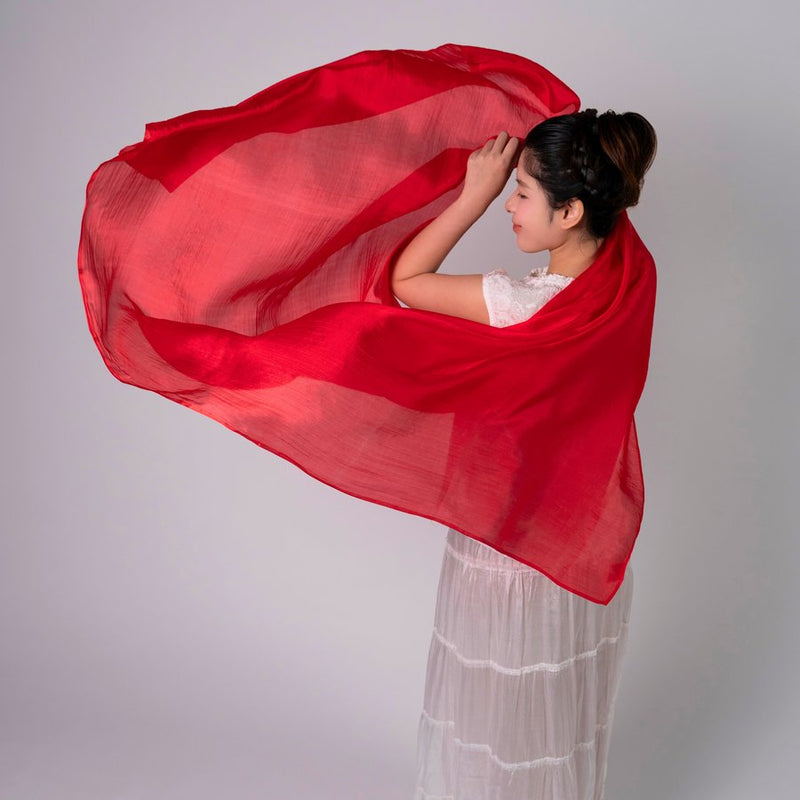 Hand-dyed bright red mulberry silk scarf