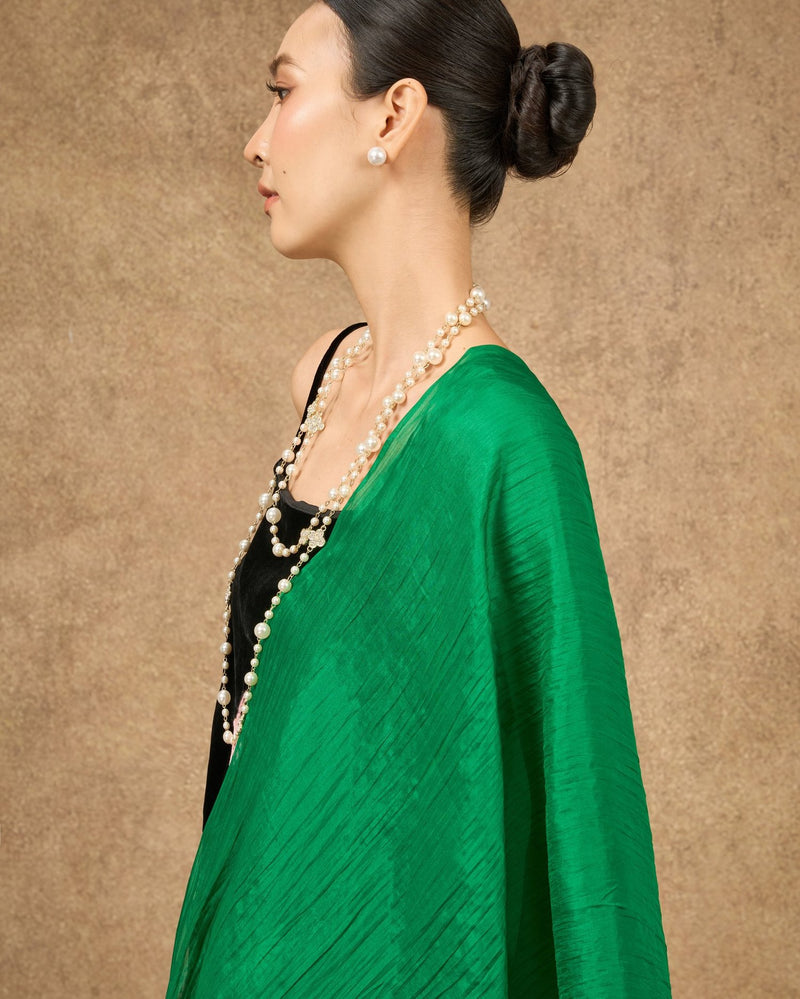 Hand-dyed emerald green mulberry silk scarf