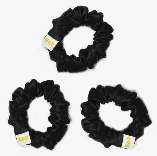 Set of 3 Medium Silk Satin Scrunchies Black