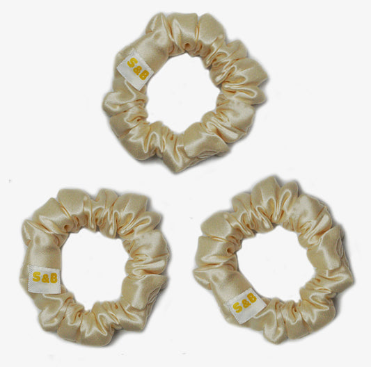 Set of 3 Medium Silk Satin Scrunchies Light Gold