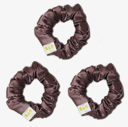 Set of 3 Medium Silk Satin Scrunchies Dark Peach