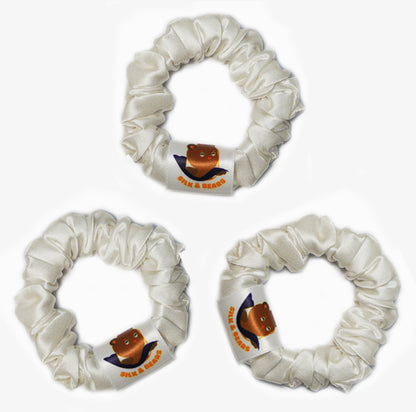 Set of 3 Medium Silk Satin Scrunchies White