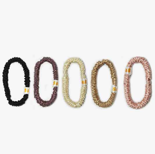 Set of 5 Silk Satin Skinny Scrunchies (Mixed Colours)