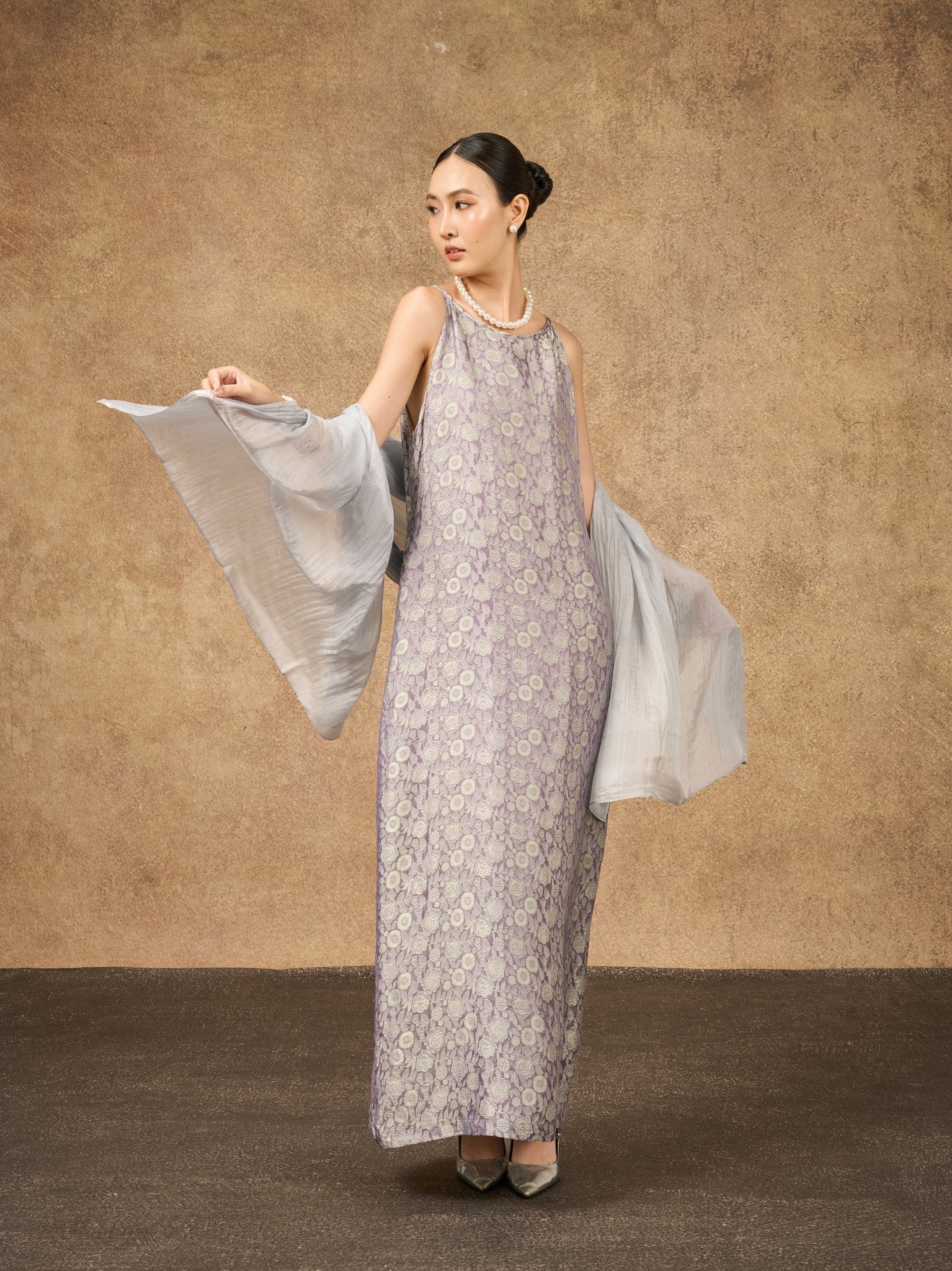 Aurora Moonlit Lilac Hand-Dyed Silk Jacquard Maxi Dress – SilkandBears
